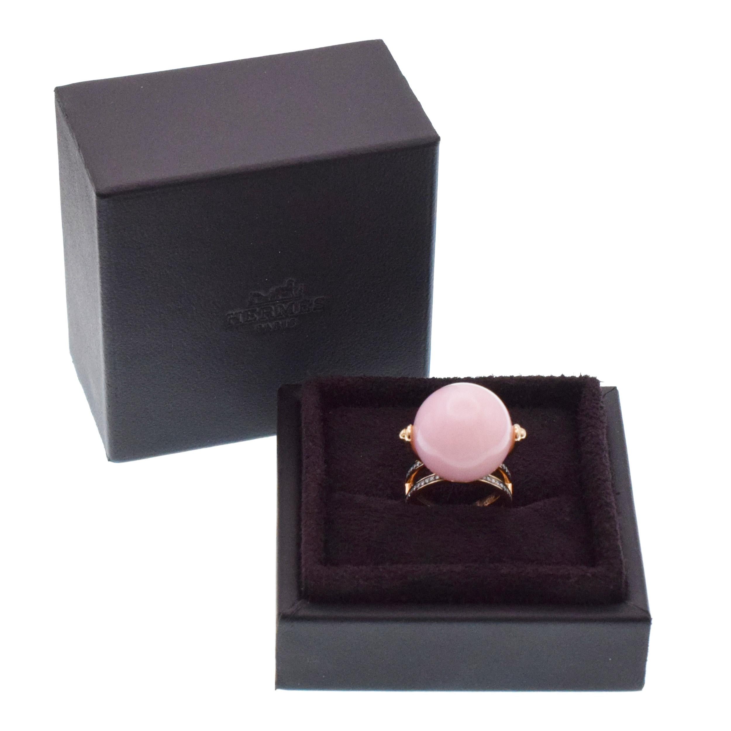 Hermes Chandra Pink Opal Ball and Diamond Ring in 18k Rose Gold For Sale 3