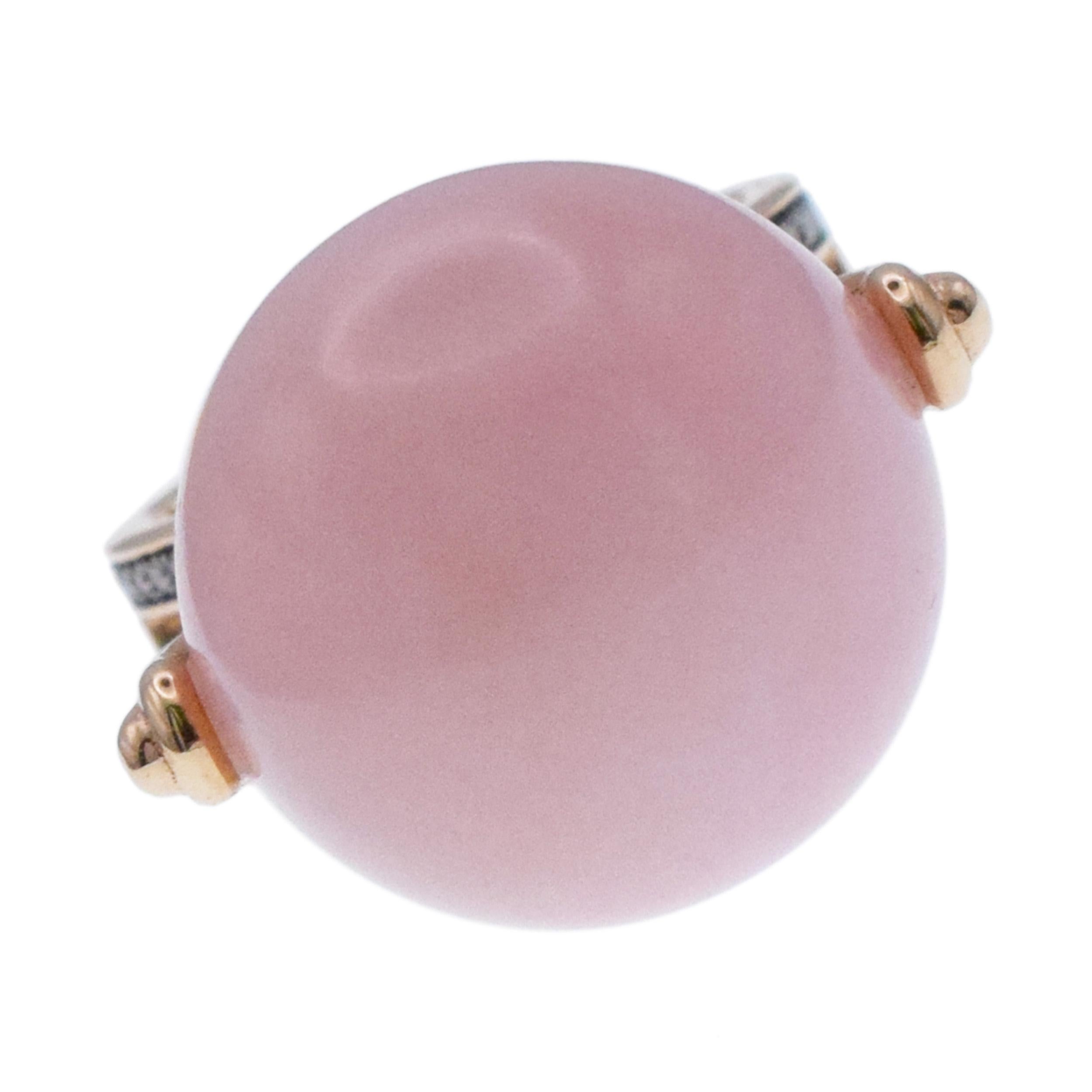 Hermes Chandra Pink Opal Ball and Diamond Ring in 18k Rose Gold For Sale 4