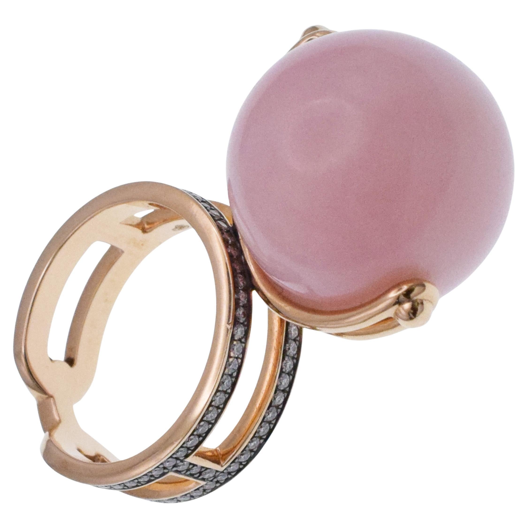 Hermes Chandra Pink Opal Ball and Diamond Ring in 18k Rose Gold