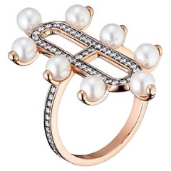 Hermes Chandra ring, medium model Rose Gold Diamonds and pearls Size 52mm us 6
