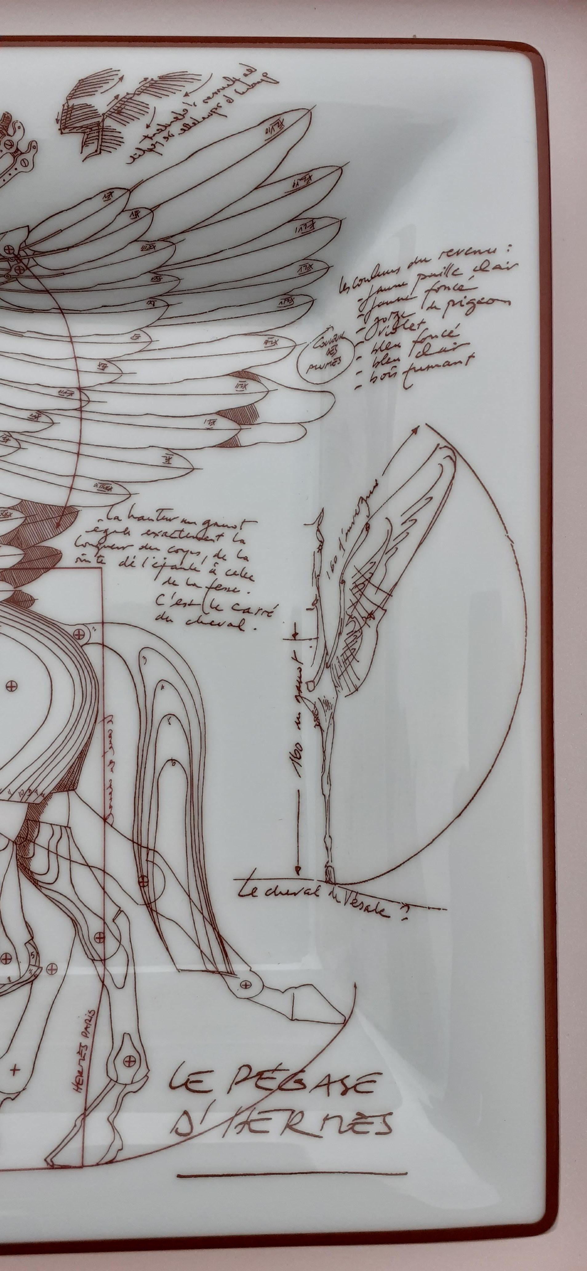 Hermès Change Tray Aschenbecher Le Pegase Pegasus Geflügeltes Pferd Porzellan (Grau)