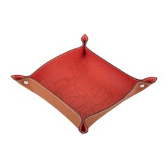 Hermes Change Tray Double Horse Mises Et Relances Tuile / Fauve New w/ Box