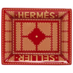Hermes Change Tray Hermes Sellier Rouge / Or Limoges Porcelain New w/ Box