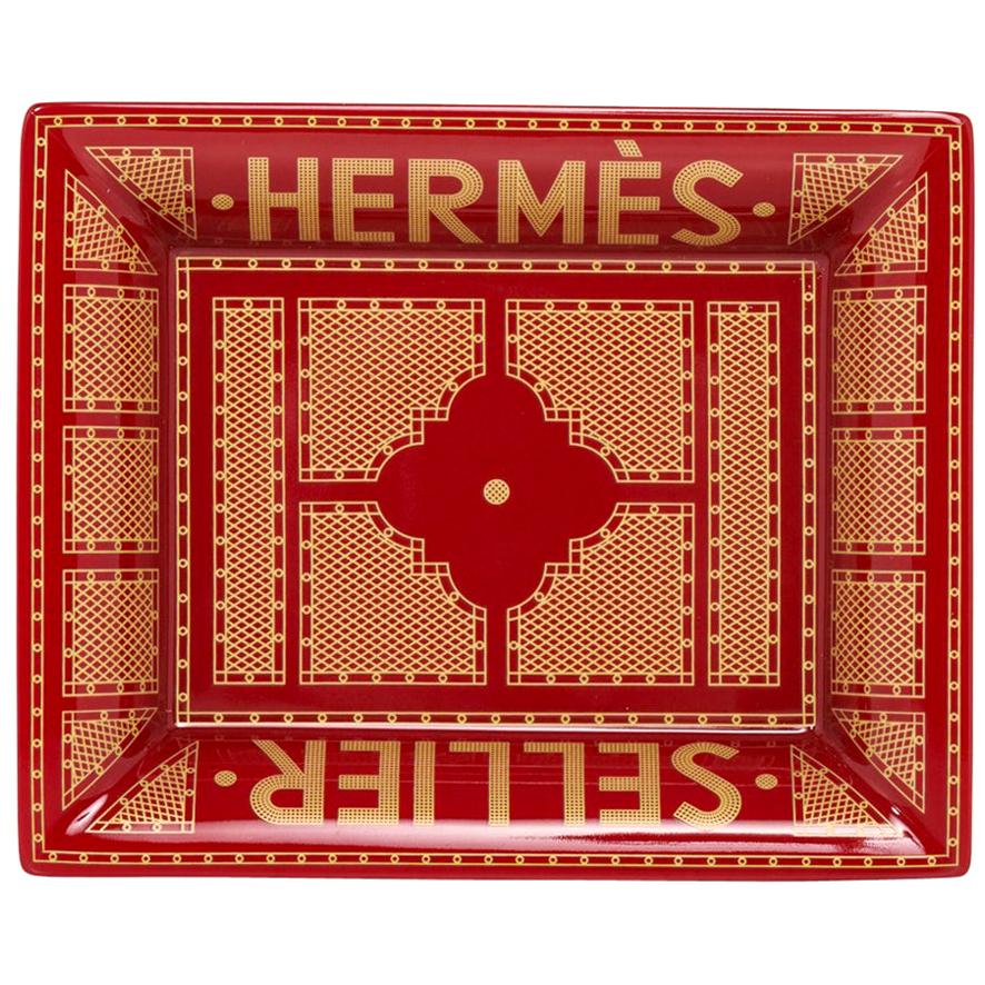 Hermes Change Tray Hermes Sellier Rouge / Or Limoges Porcelain New w/ Box