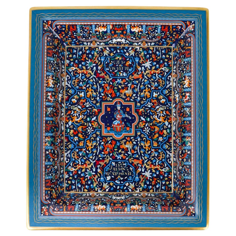 Hermes Change Tray Les Jardins D'Armenie Nuit / Or Porcelain New w/ Box