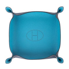 Hermes Change Tray Mises Et Relances Turquoise / Blue Abyss Clemence Leather New