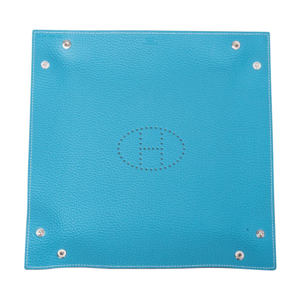 Women's or Men's Hermes Change Tray Mises Et Relances Turquoise / Blue Abyss Clemence Leather New
