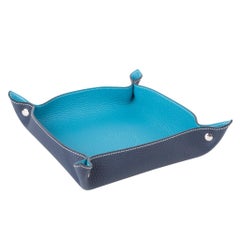 Hermes Change Tray Mises Et Relances Turquoise / Blue Abyss Clemence Leather New
