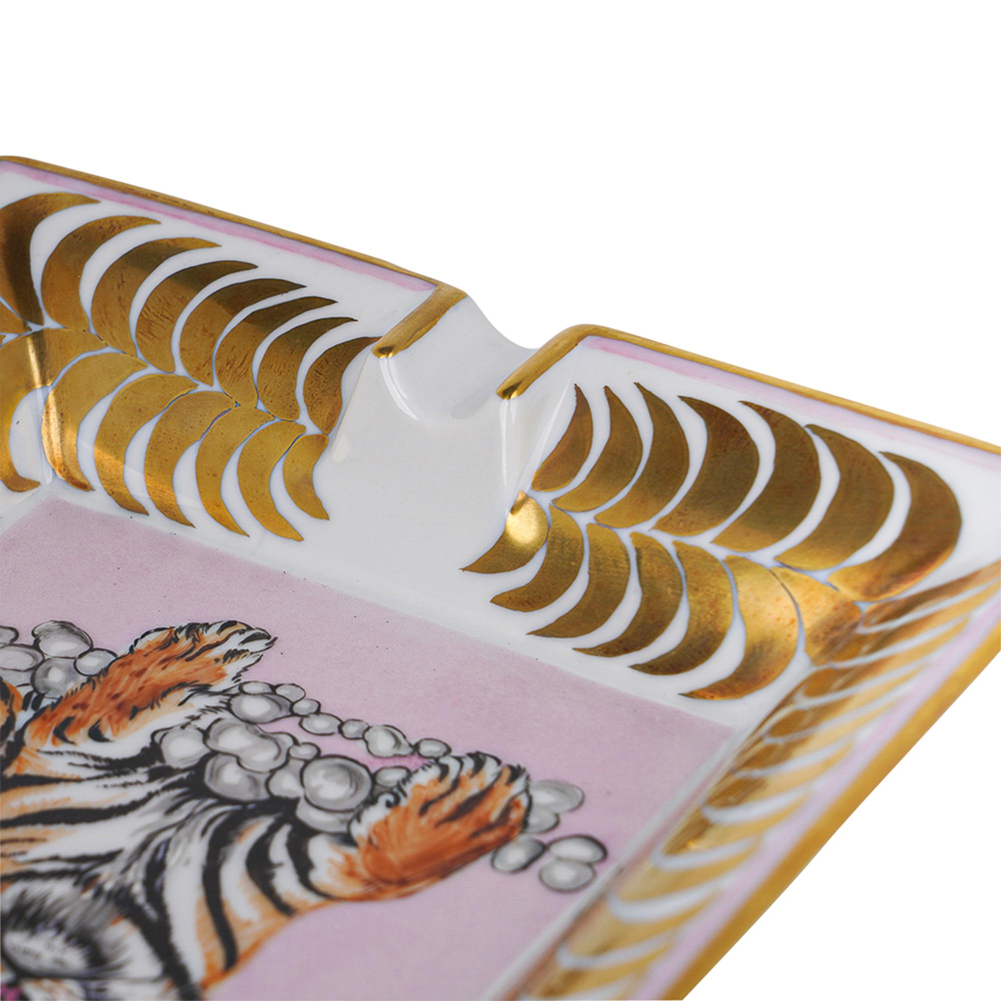 Hermes Wechselgeld Tablett Tigre Royal Or / Rose Hand gemalt Neu mit Box im Angebot 1
