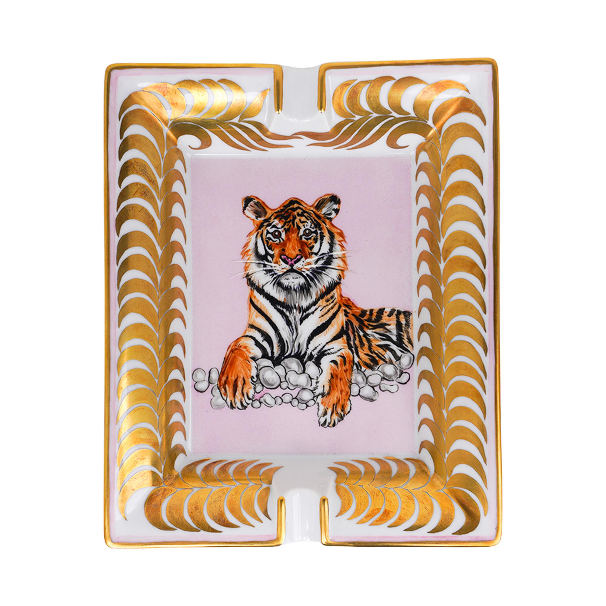 Hermes Wechselgeld Tablett Tigre Royal Or / Rose Hand gemalt Neu mit Box im Angebot 2