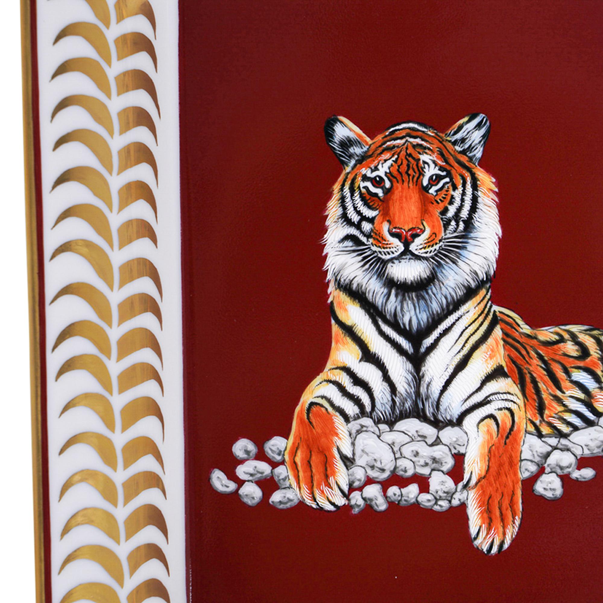 Beige Hermes Change Tray Tigre Royal Or/Rouge Hand Painted New w/ Box