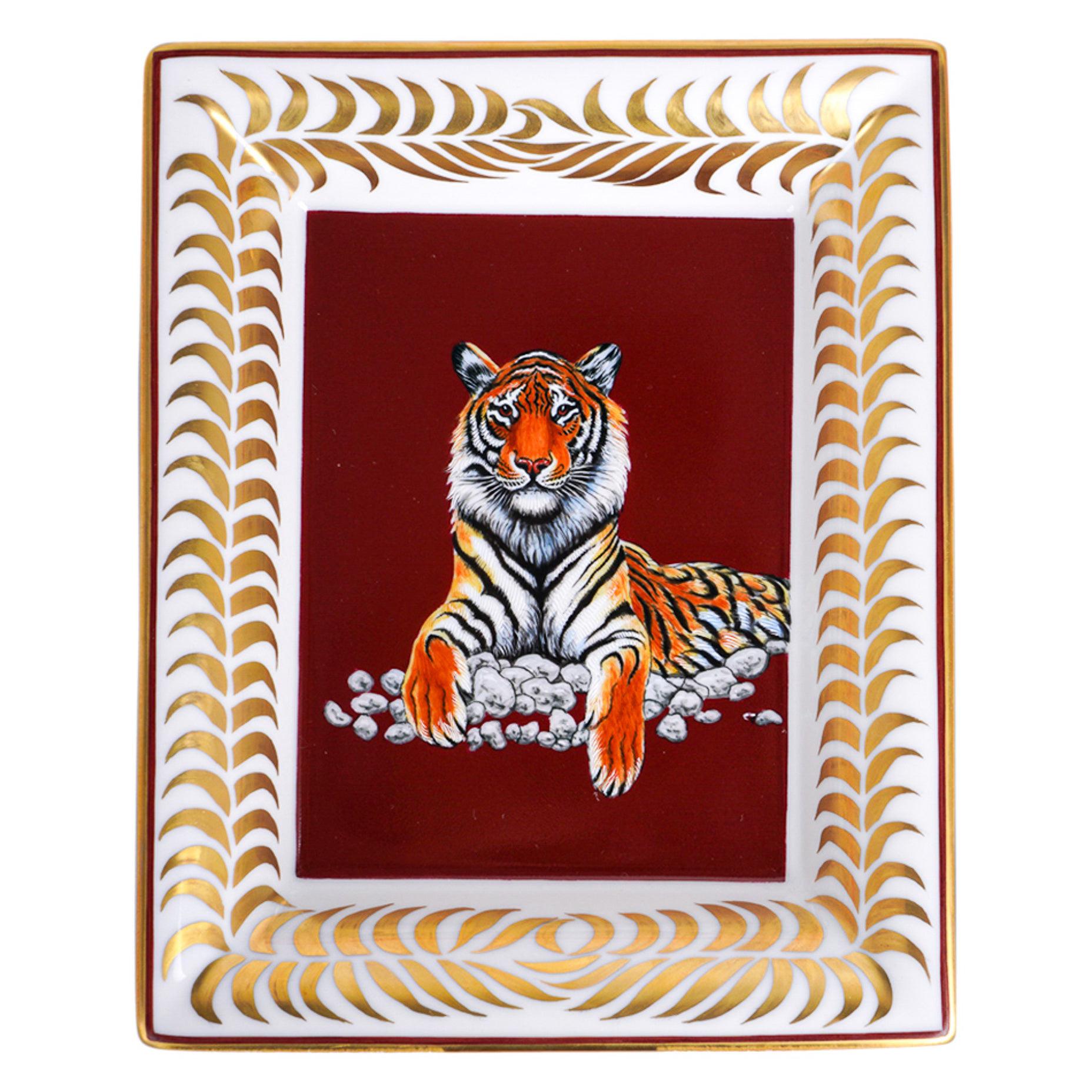 Hermes Change Tray Tigre Royal Or/Rouge Hand Painted New w/ Box
