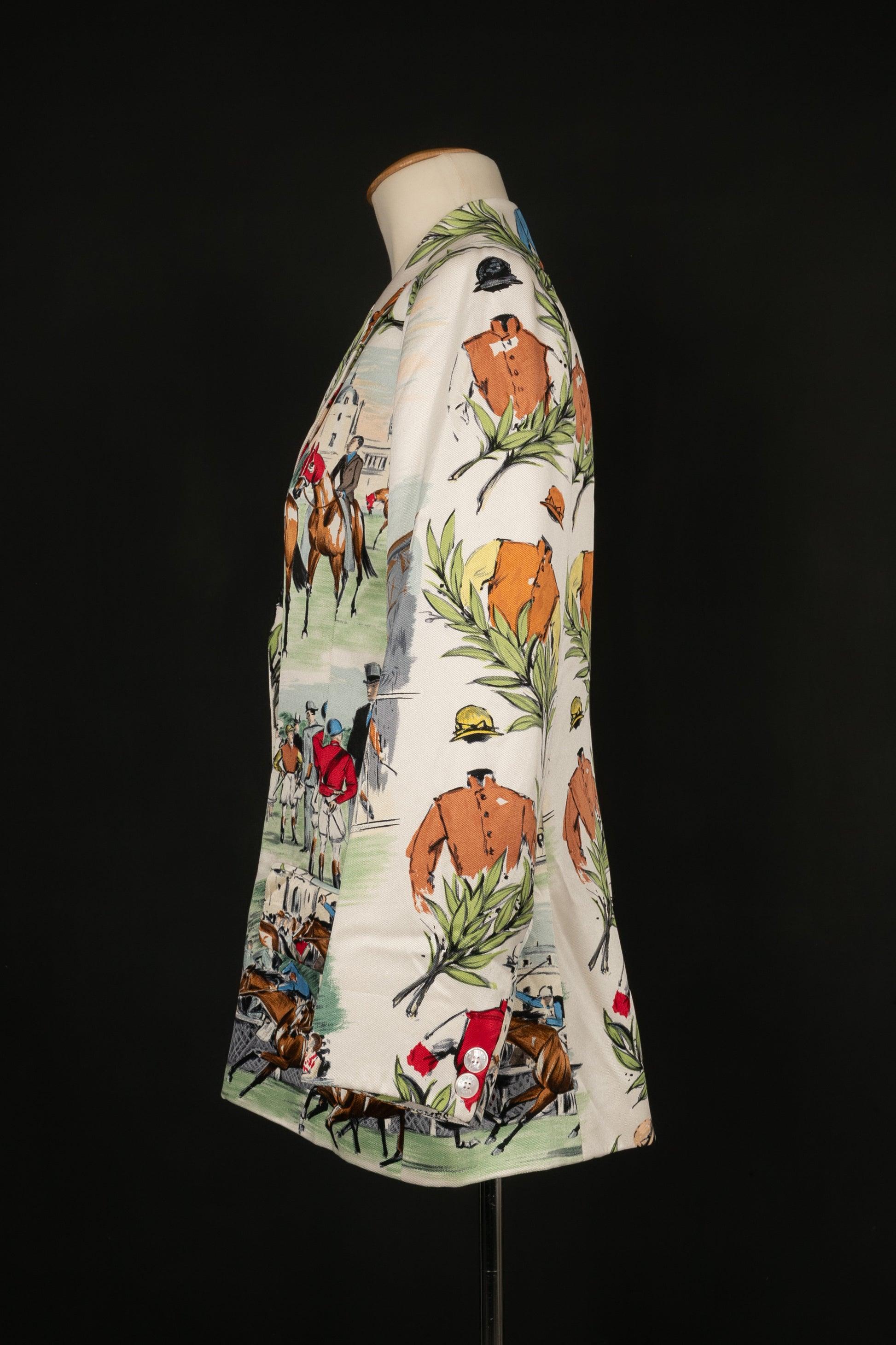 Hermès- (Made in France) Veste en soie illustrée du thème 