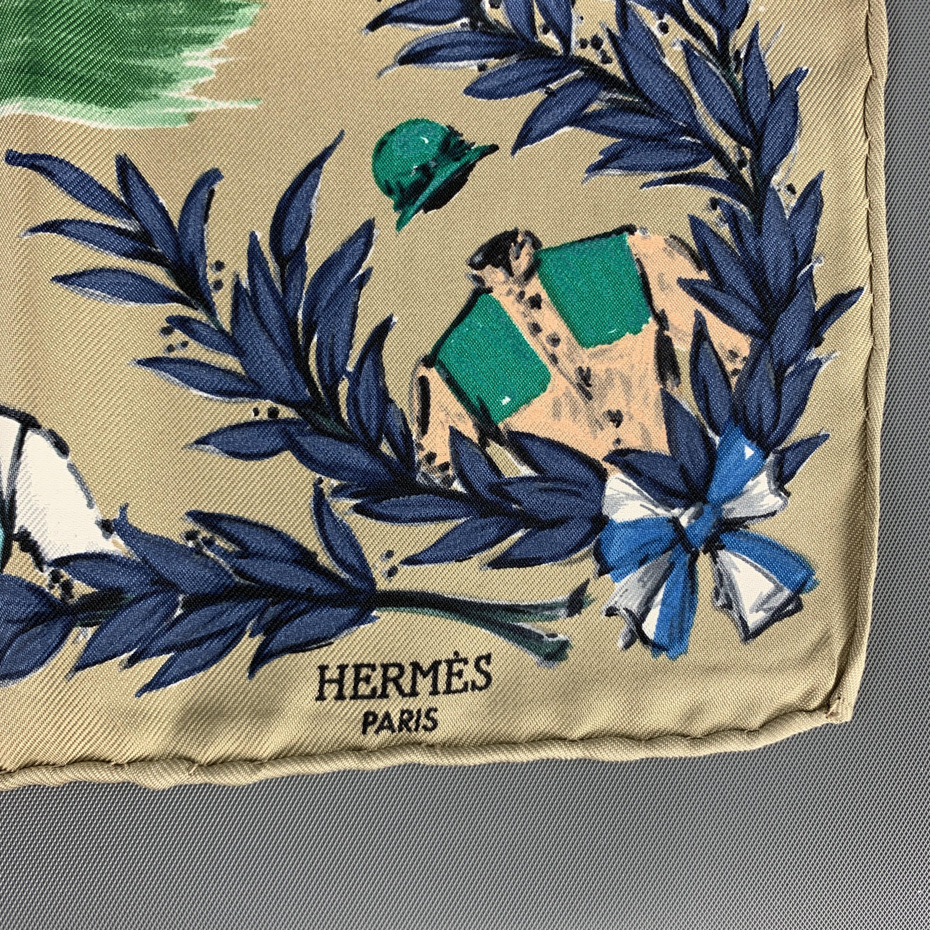 HERMES Chantilly Taupe Silk Pocket Square 3