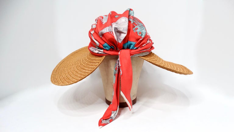 Hermes Chapeau Femme Ombline Coral Printed Silk Scarf Tresse 