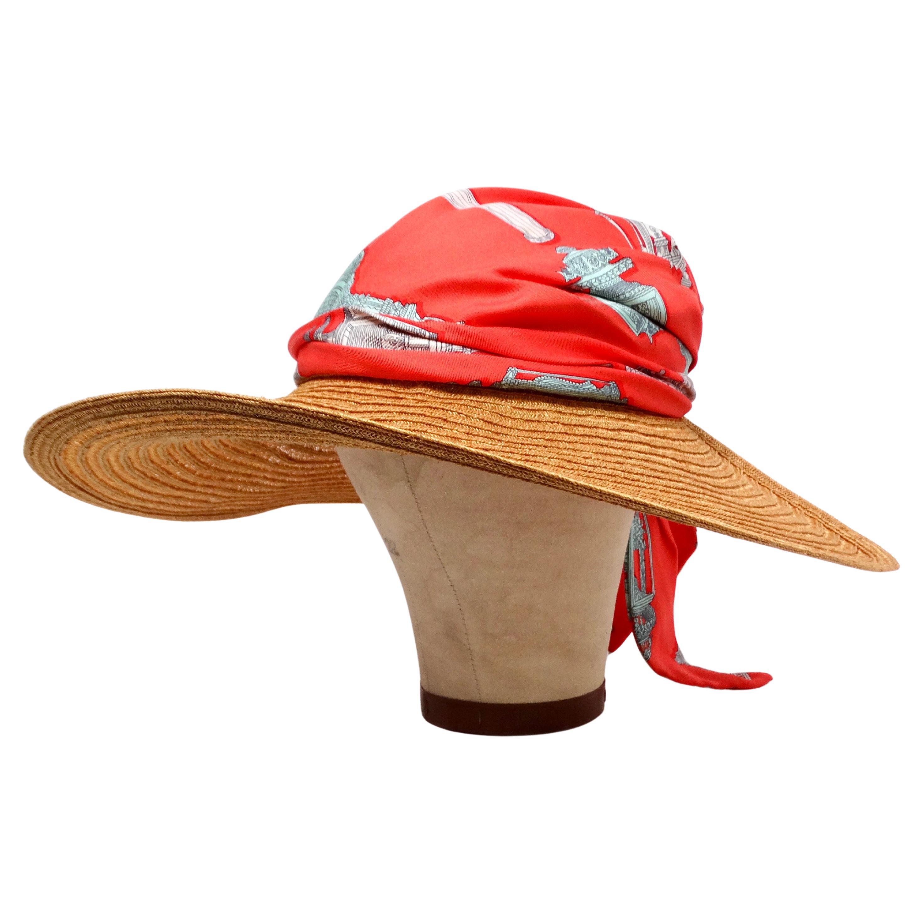 Hermes Chapeau Femme Ombline Pañuelo de seda estampado coral Tresse Sombrero