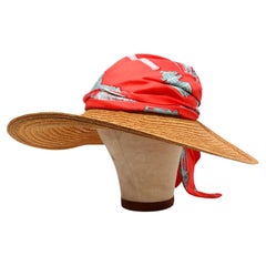 Hermes Chapeau Femme Ombline Pañuelo de seda estampado coral Tresse Sombrero