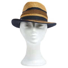Hermès Chapeau T57 Natural Navy Brown Straw Hat Size M Hermes