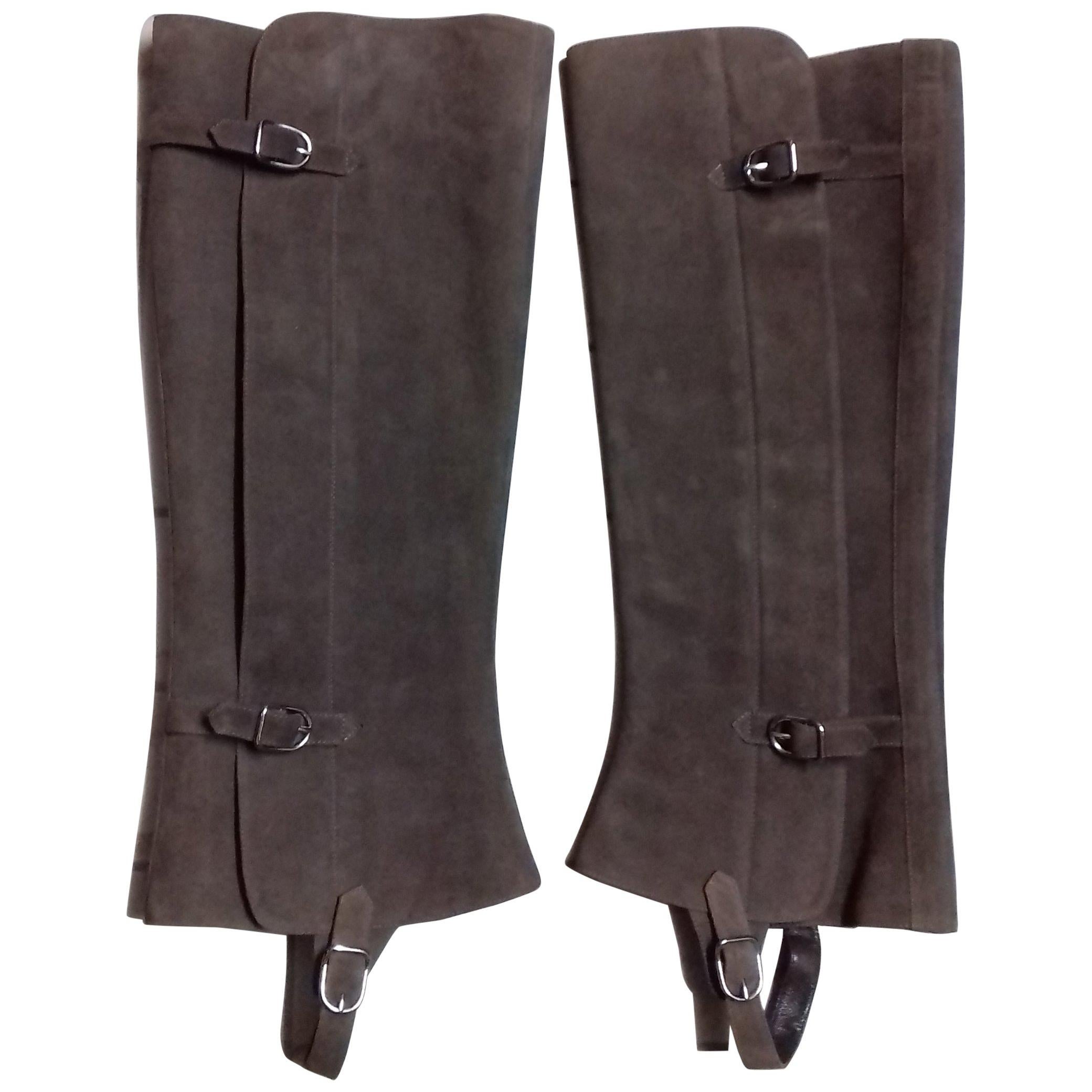 Hermès Chaps for boots in Brown Suede Leather Texas Rodeo Horse Riding Size 38