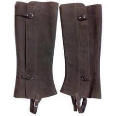 Hermès Chaps for boots in Brown Suede Leather Texas Rodeo Horse Riding Size 38