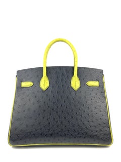 Hermes Charcoal and Kiwi Ostrich Horseshoe 30 cm Birkin