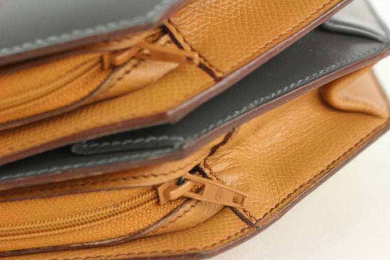 Hermès Charcoal x Brown x Green Tambourine Clutch 2way Crossbody Bag