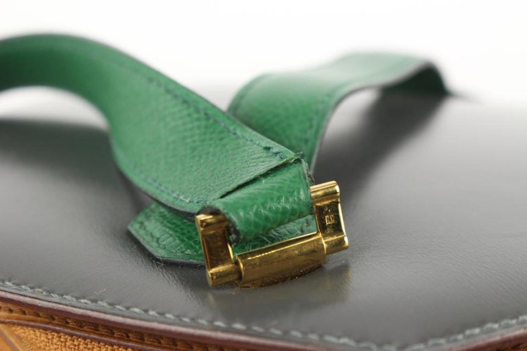 Hermès Charcoal x Brown x Green Tambourine Clutch 2way Crossbody Bag