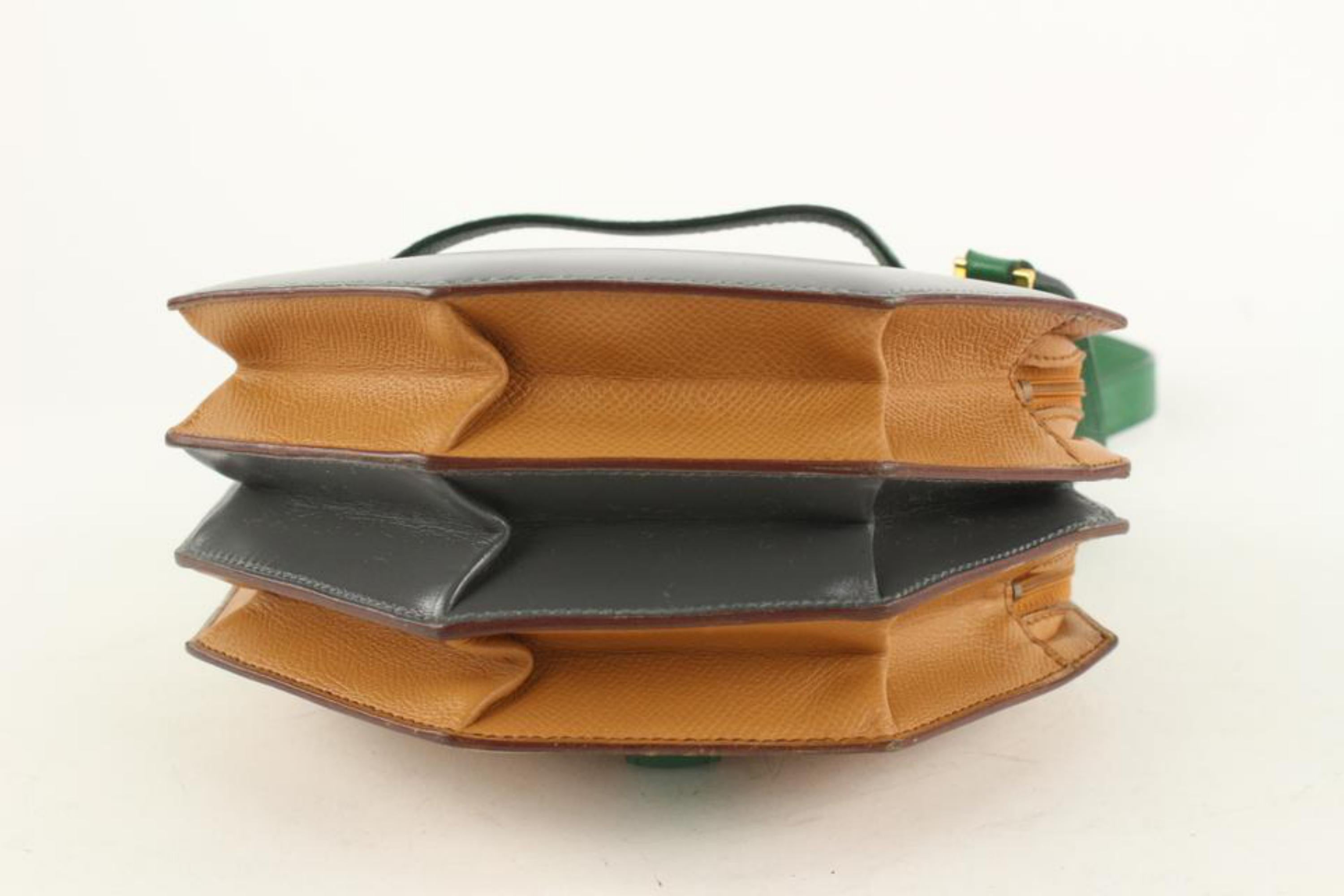 Hermès Charcoal x Brown x Green Tambourine Clutch 2way Crossbody Bag 115h3 In Good Condition For Sale In Dix hills, NY