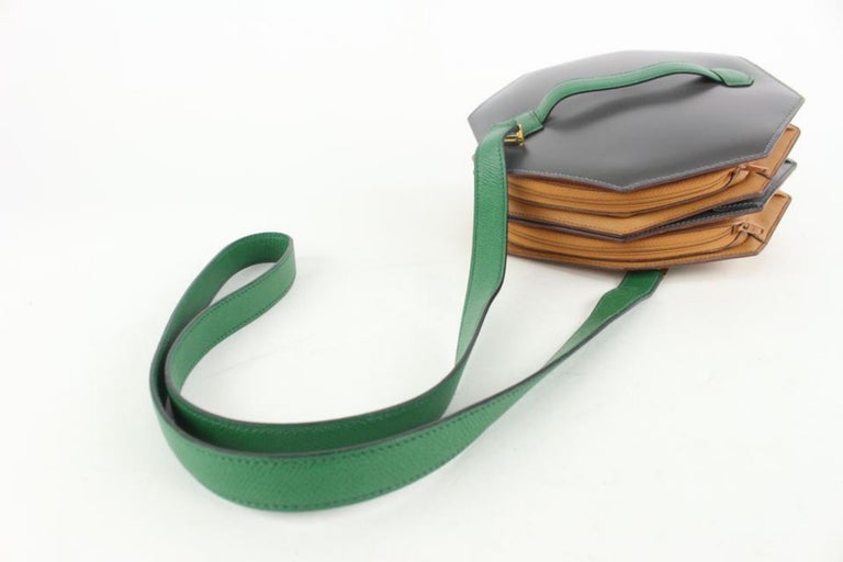 Hermès Charcoal x Brown x Green Tambourine Clutch 2way Crossbody Bag
