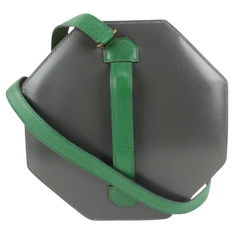 Hermès Charcoal x Brown x Green Tambourine Clutch 2way Crossbody Bag