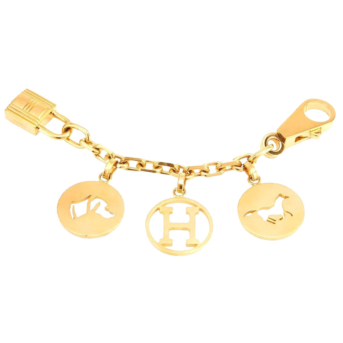 Hermes Charme Gold Breloque Pferd Hund H für Birkin und Kelly Bag