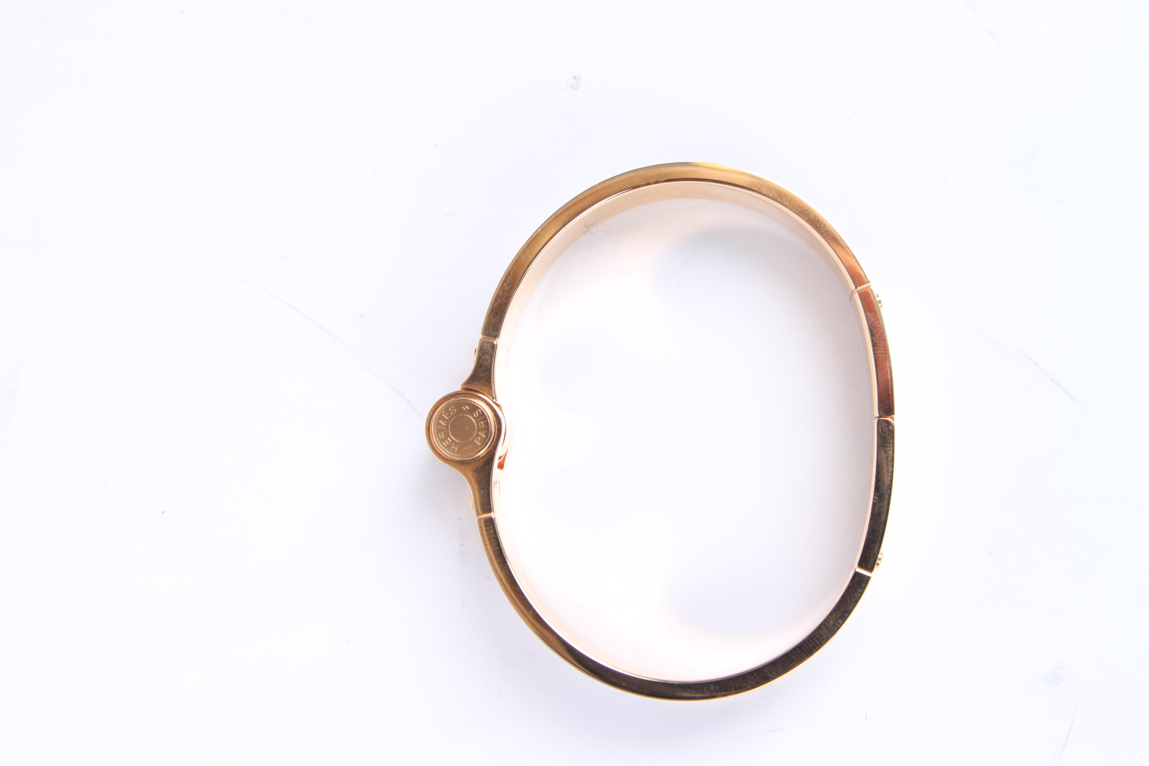 Women's Hermes Charniere Bracelet Alligator Leather Rose Gold - brown