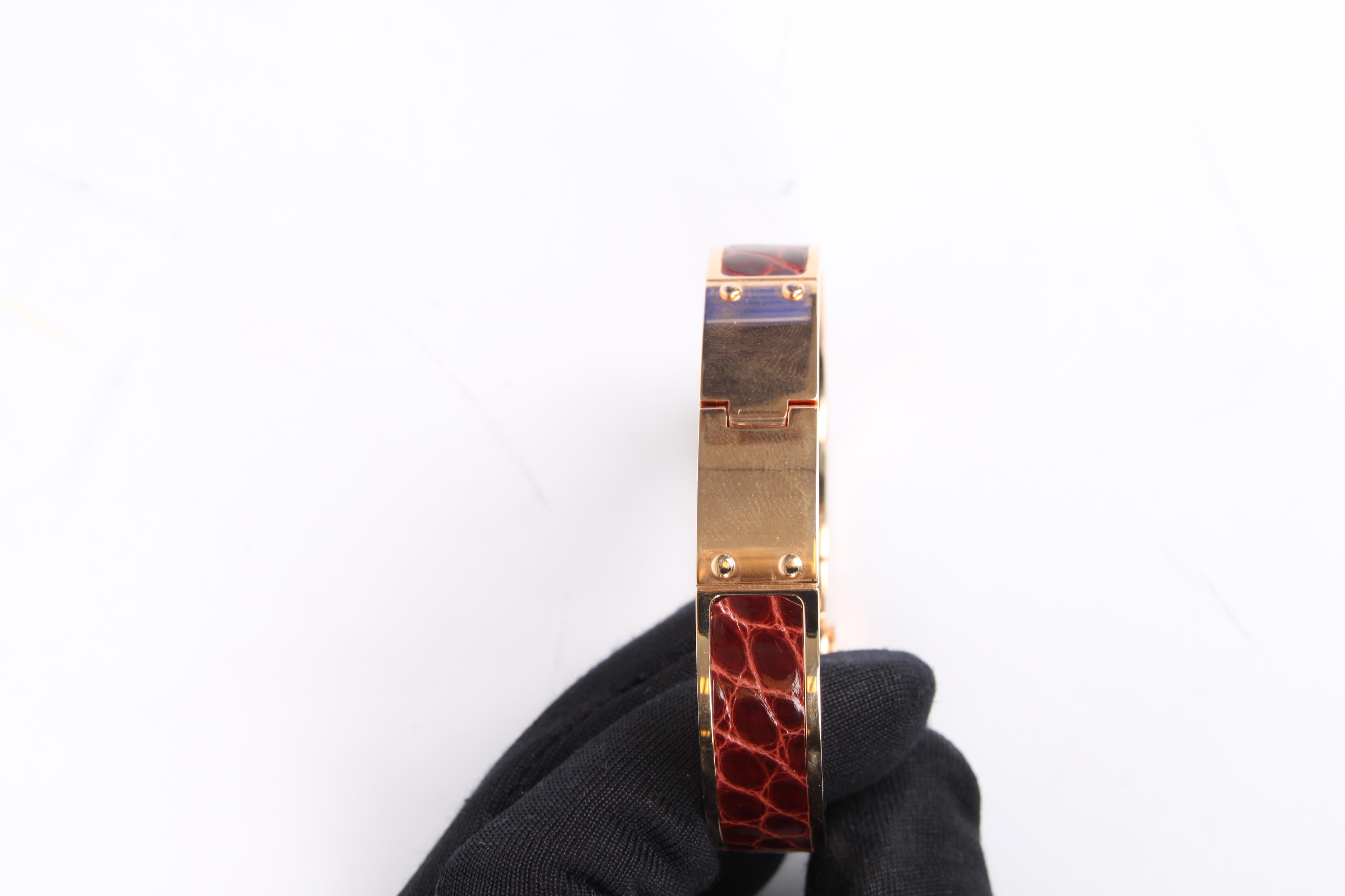 Hermes Charniere Bracelet Alligator Leather Rose Gold - brown 1