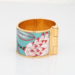 Hermès Charnière Bracelet Extra Wide Enamel Savana Dance Sz S Yellow Tone Hinged
