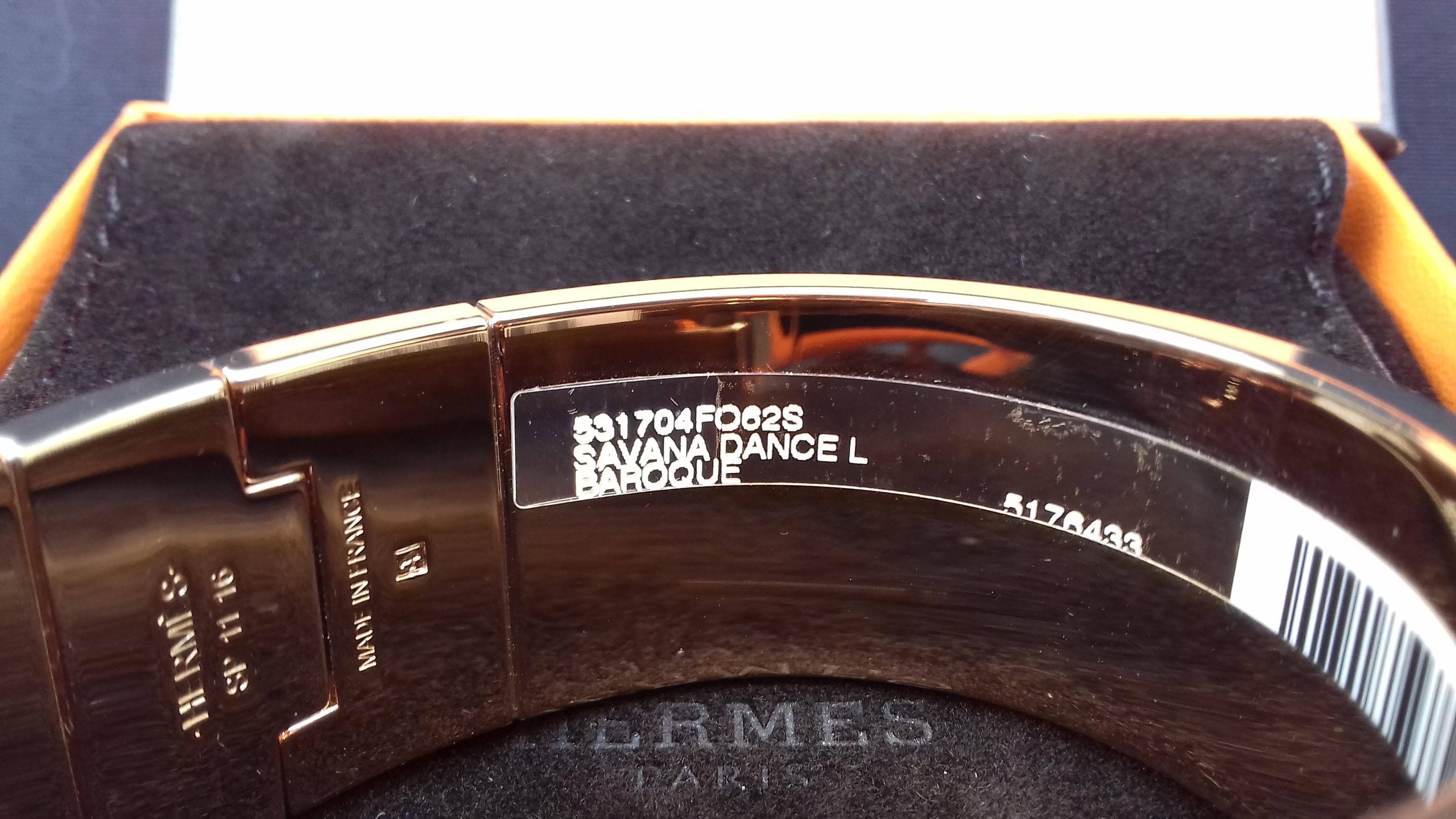Hermès Charnière Hinged Bracelet Enamel Rose Ghw Savana Dance Baroque Size S 5