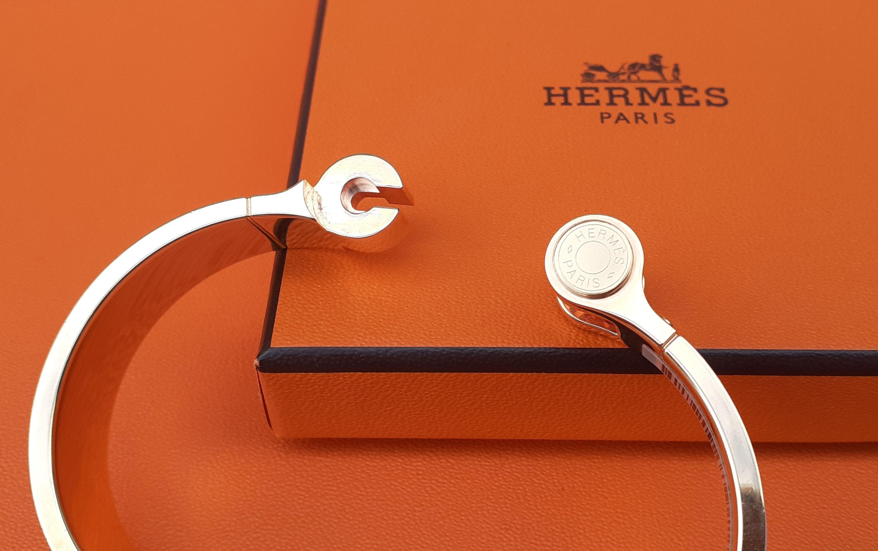 Hermès Charnière Hinged Bracelet White Enamel Rose Ghw Narrow Size S  1