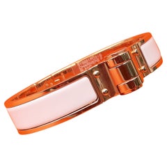 Hermès Charnière Hinged Bracelet White Enamel Rose Ghw Narrow Size S