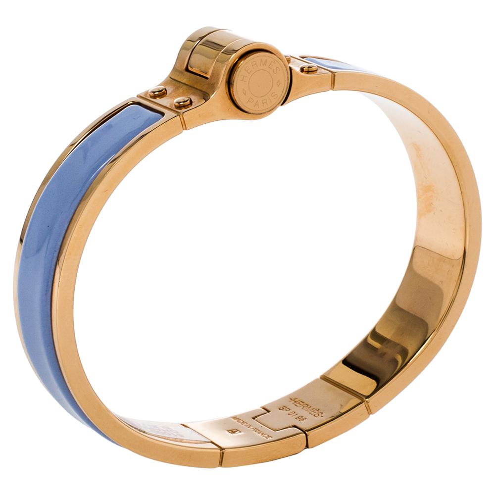 Contemporary Hermes Charniere Uni Gold Plated Lavender Enamel Hinged Bracelet S