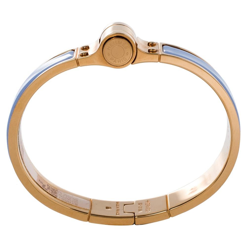 Hermes Charniere Uni Gold Plated Lavender Enamel Hinged Bracelet S In Excellent Condition In Dubai, Al Qouz 2