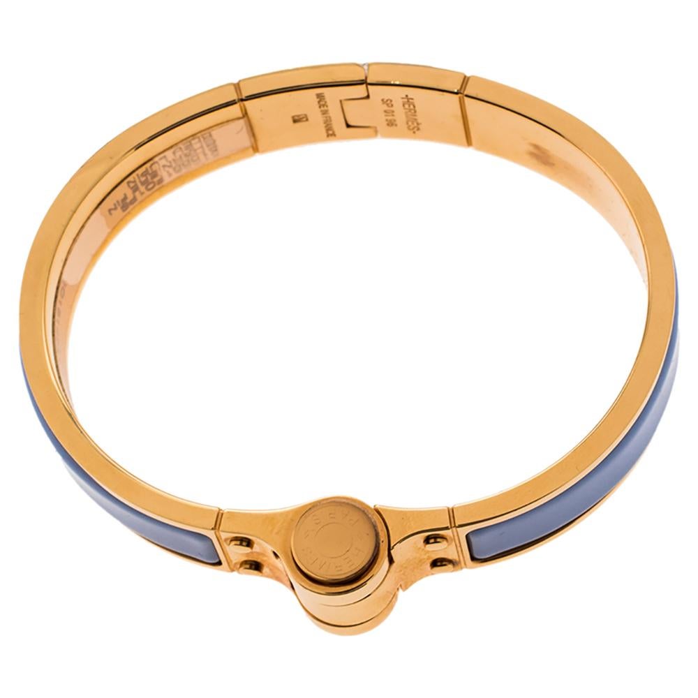 Women's Hermes Charniere Uni Gold Plated Lavender Enamel Hinged Bracelet S