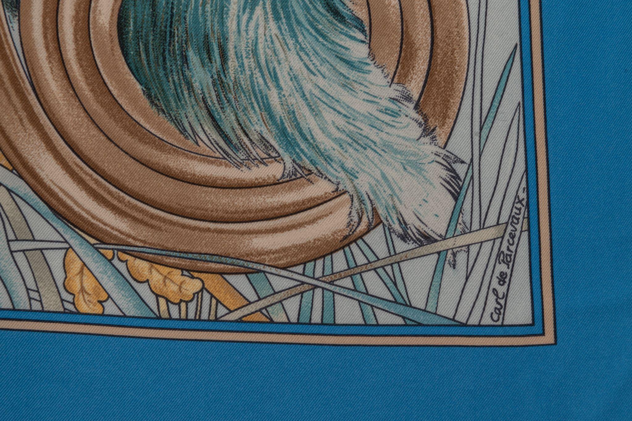 Hermès Chasse Au Bois Blue Silk Scarf In Excellent Condition In West Hollywood, CA
