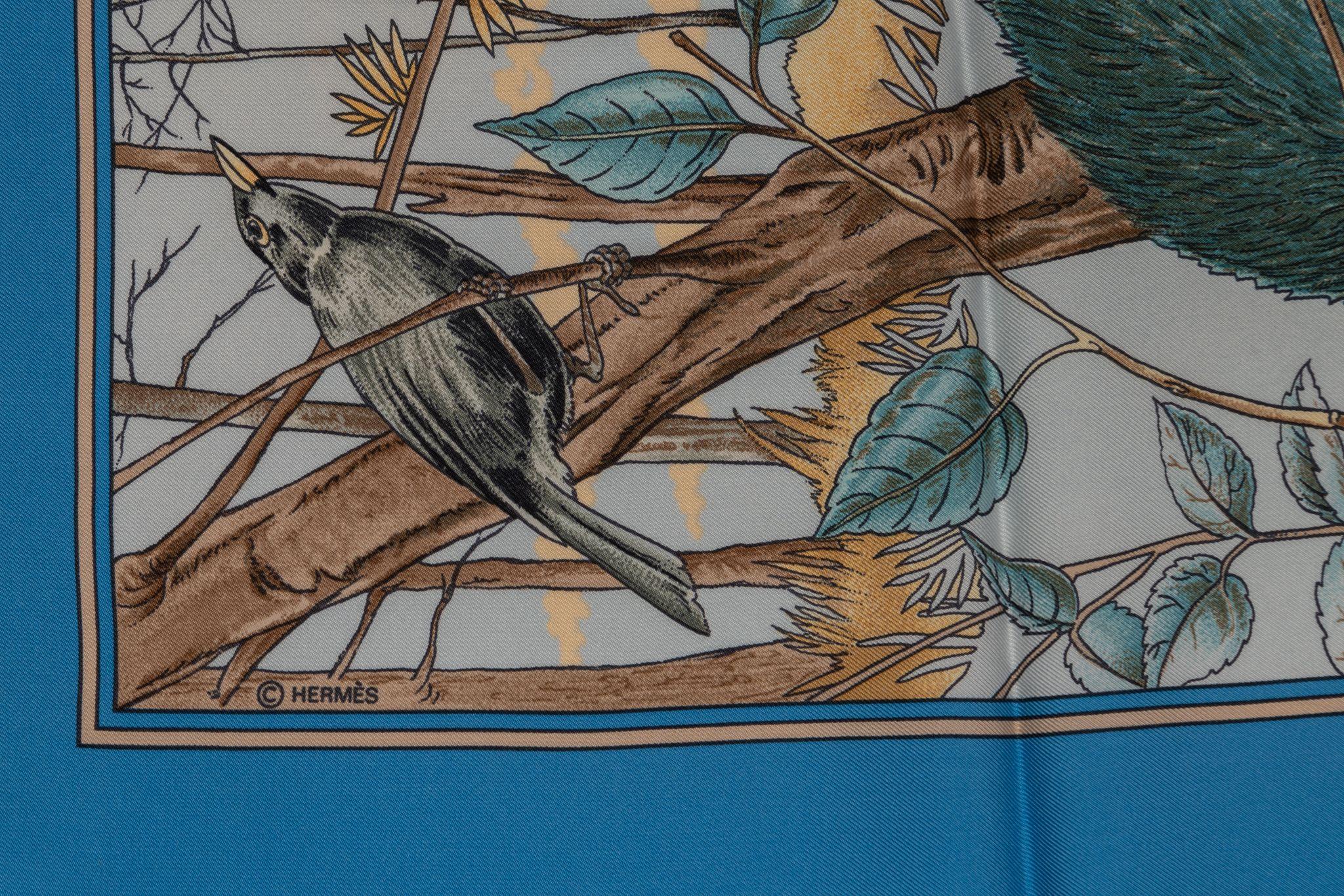 Hermès Chasse Au Bois Blue Silk Scarf 1