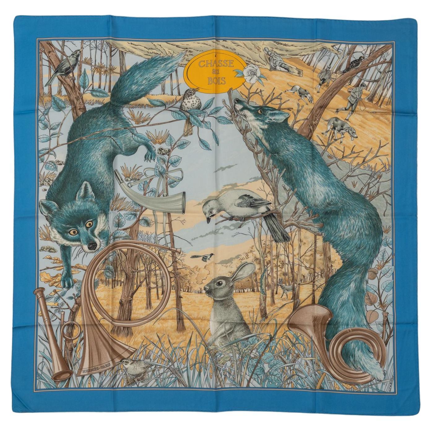 Hermès Chasse Au Bois Blue Silk Scarf