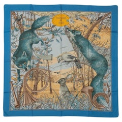 Hermès Chasse Au Bois Blue Silk Scarf