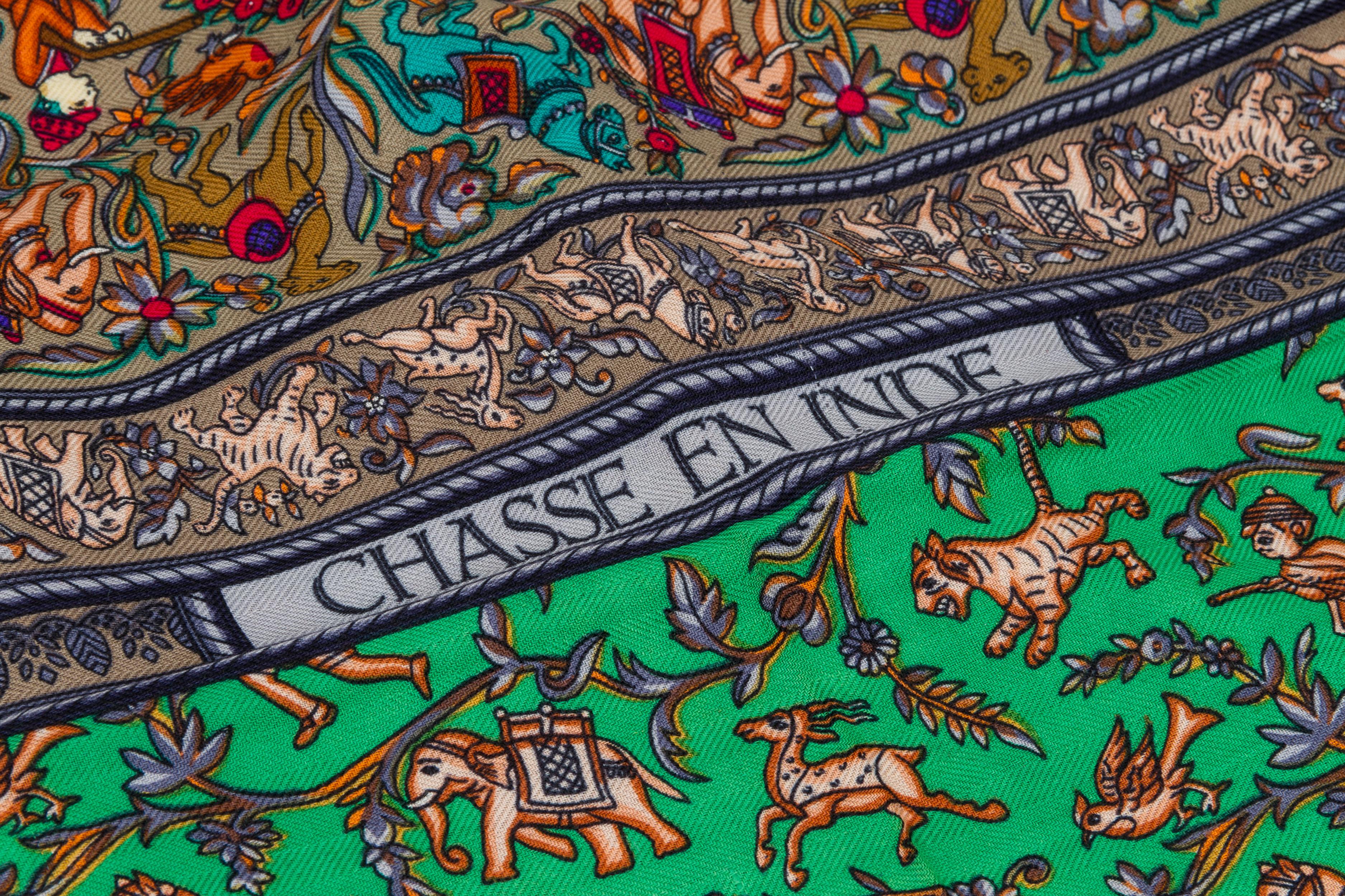 Black Hermès Chasse En Inde Cashmere Shawl For Sale