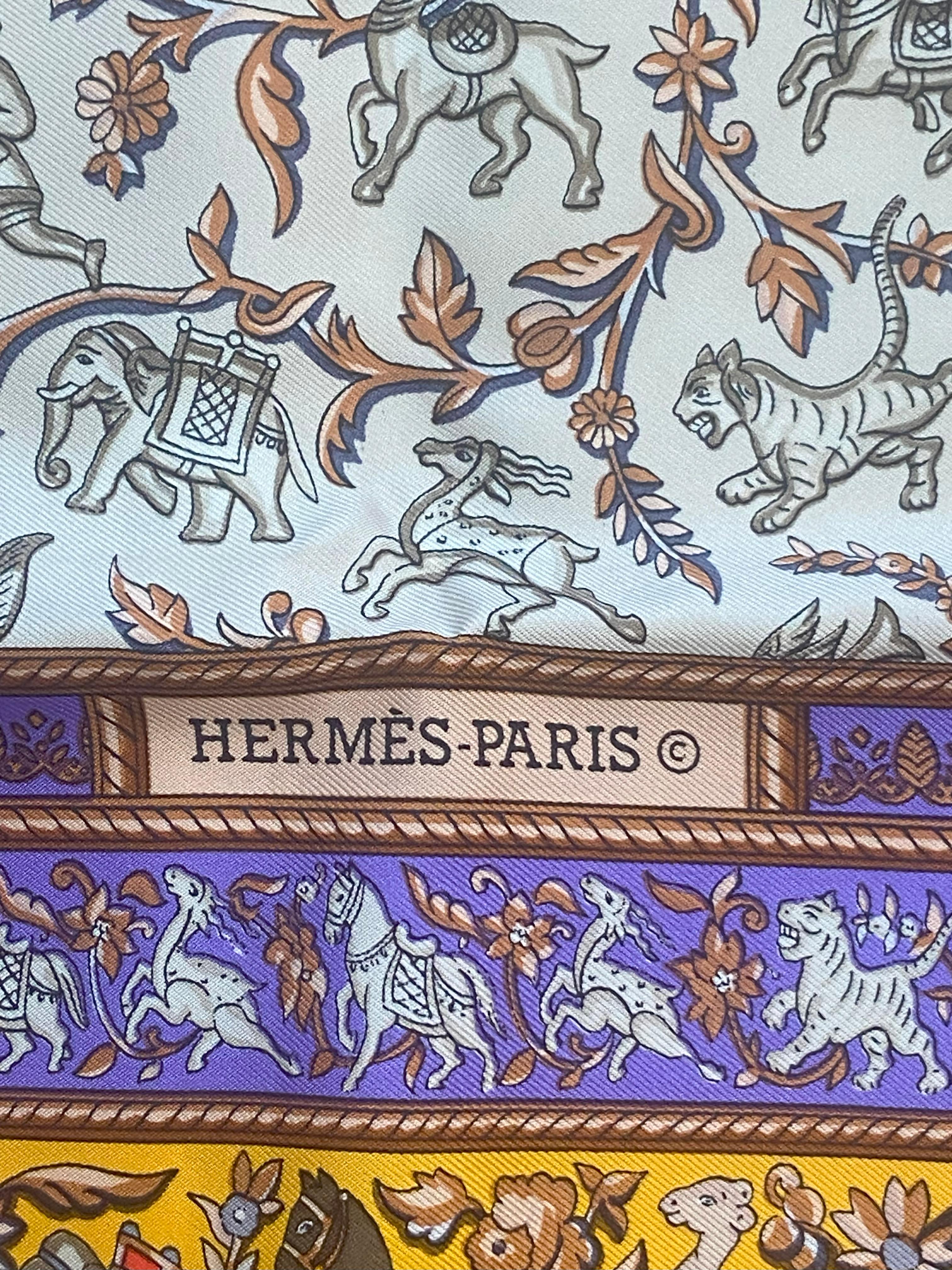 Hermes Chasse en Inde Silk Twill Scarf Designed by Michele Duchene 35