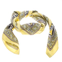 Hermes Chasse En Inde Yellow and White Printed Silk Square Scarf