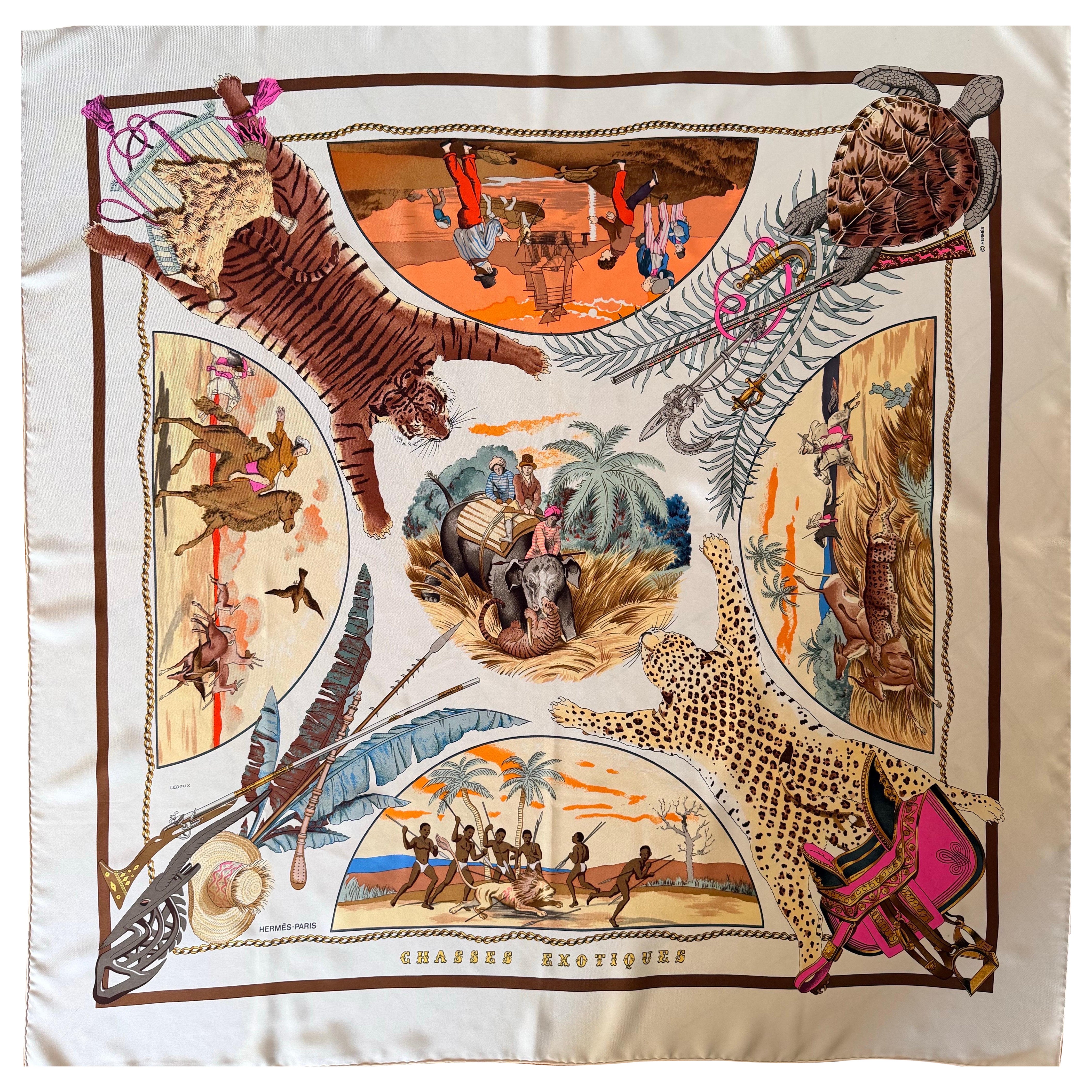 HERMÈS CHASSES EXOTIQUES 1988 Seidenschal entworfen von Philippe Ledoux