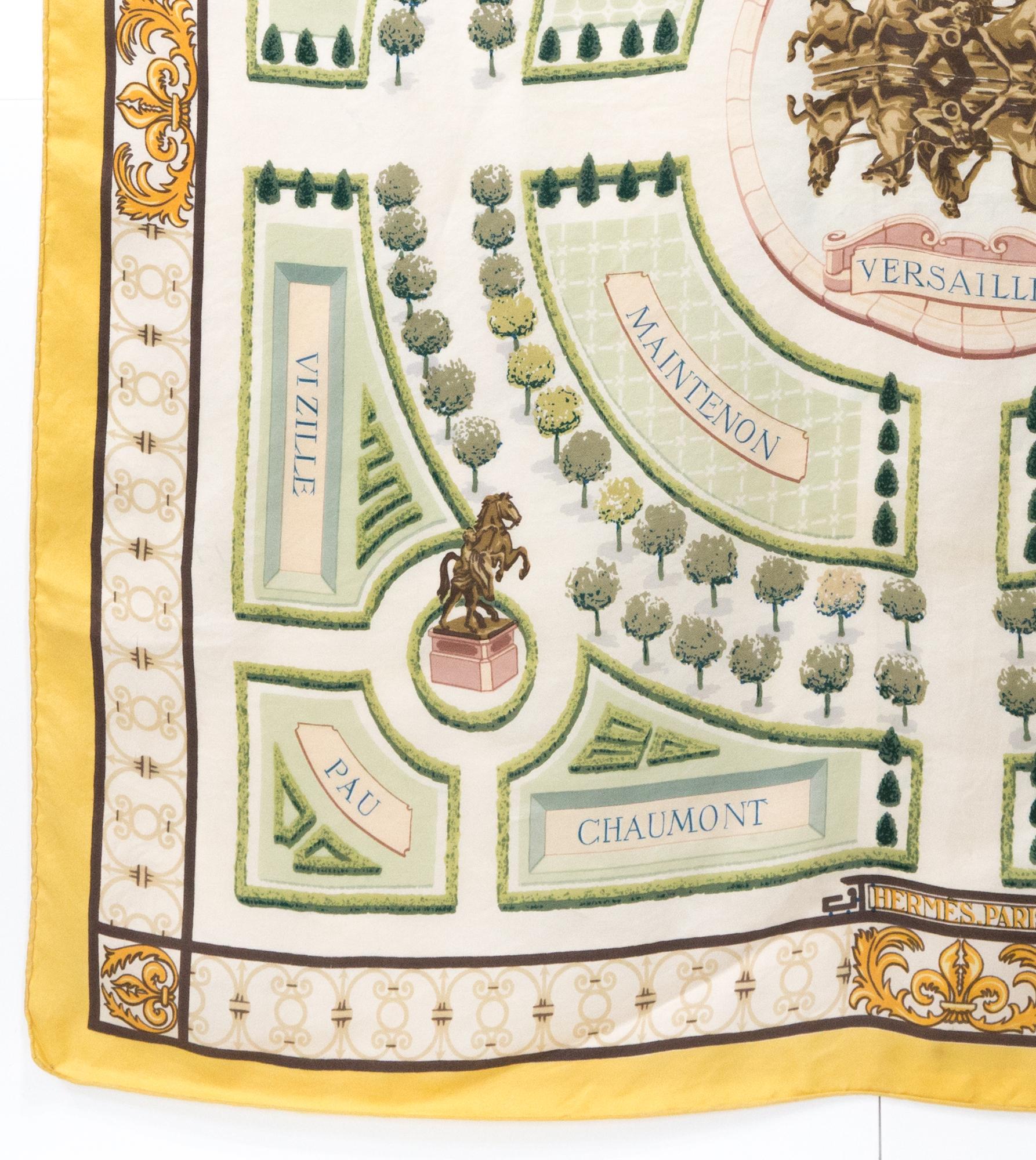 Women's or Men's Rare Hermes Chateaux jardins by C Vauzelles Silk Scarf