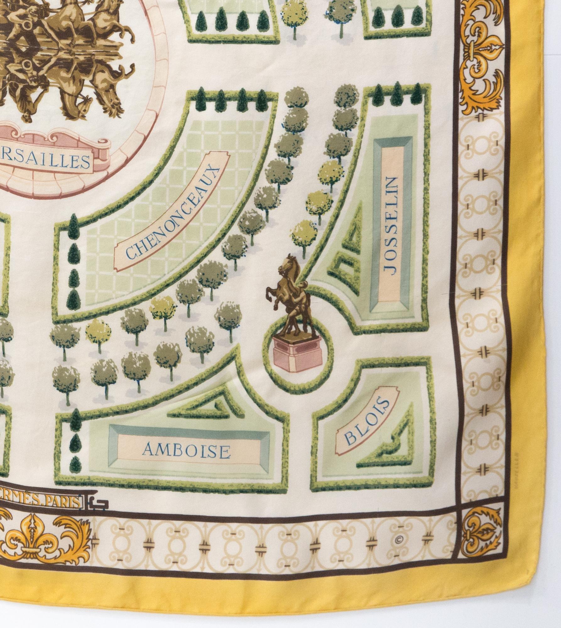 Rare Hermes Chateaux jardins by C Vauzelles Silk Scarf 1